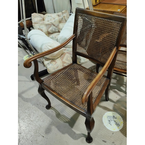 1003 - Two 19th century bergere armchairs with wooden seats and backs, pad feet etc.