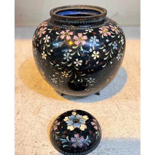 489 - A Japanese cloisonne enamel covered vase of spherical form, (no finial), 10cm