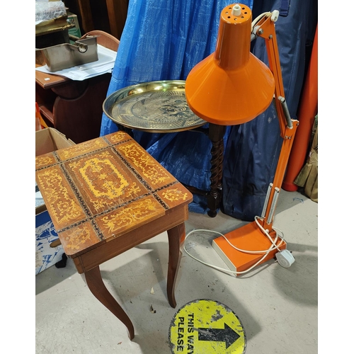 1006 - An Italian Sorrento occasional lidded table, a vintage 1970's bright orange angle poise lamp and a b... 