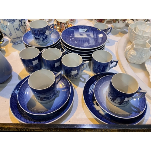 530 - Eight Royal Copenhagen Christmas plates with  similar cups and  saucers  1979-1986