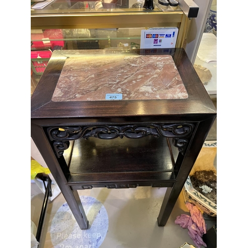 475 - A 19th century Chinese banded hardwood side table with inset marble rectangular top, lower tier and ... 