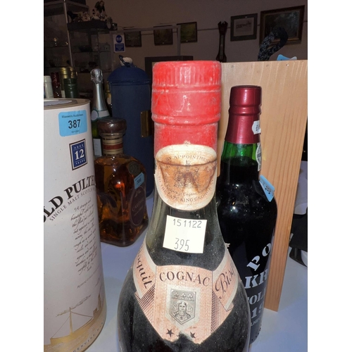 395 - 1 bottle of Spey Royal Fine Old Scotch Whisky 70%; 1 70cl bottle of Bisquit Cognac (label torn)