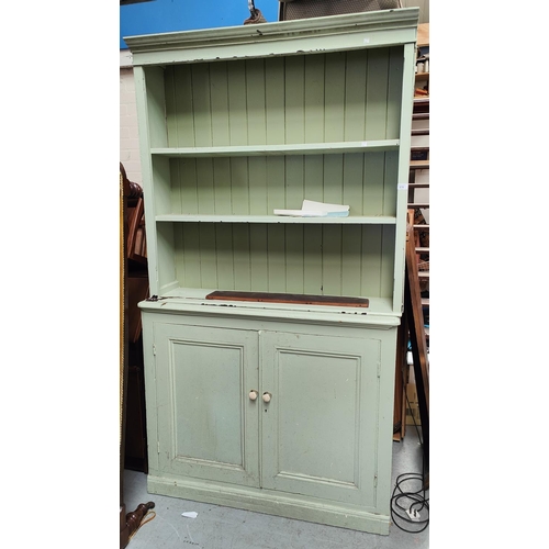 1000 - A painted pine dresser with cupboards and drawers below.