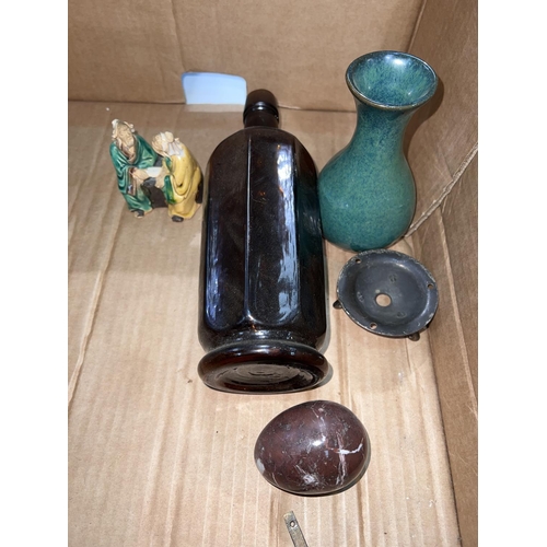 258 - Two brass ceiling light fittings; an unusual patent hanging measure; collectables