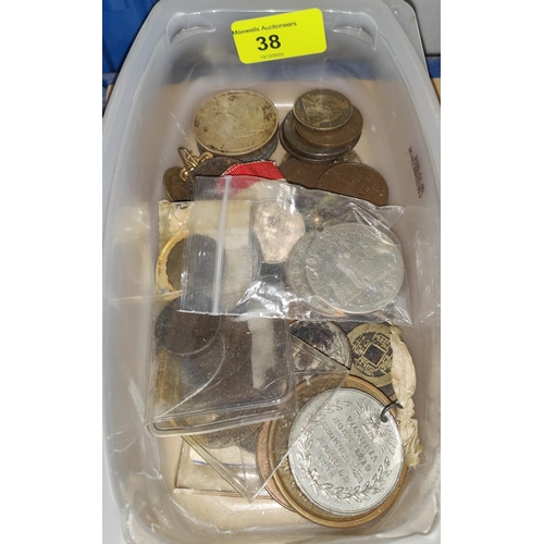 38 - A quantity of medallions; coins; tokens; etc.