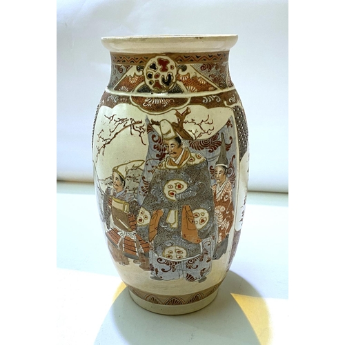 395 - A Japanese Meiji period satsuma vase with male and female figure decoration in panels, height 24cm (... 