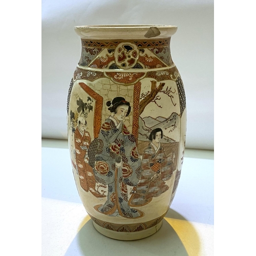 395 - A Japanese Meiji period satsuma vase with male and female figure decoration in panels, height 24cm (... 