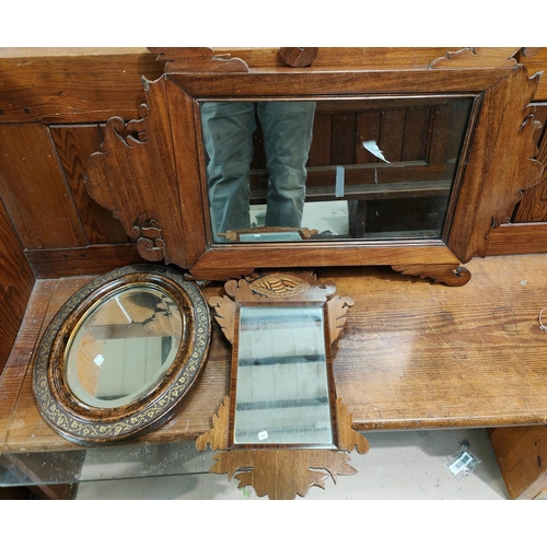 1007 - A small inlaid Sheraton Chippendale style wall mirror, a similar larger mahogany Chippendale style w... 