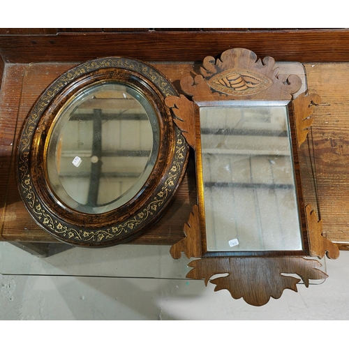 1007 - A small inlaid Sheraton Chippendale style wall mirror, a similar larger mahogany Chippendale style w... 