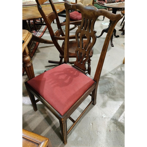 1006 - A 19th century set of 4 mahogany Chippendale style dining chairs with pink drop in seats