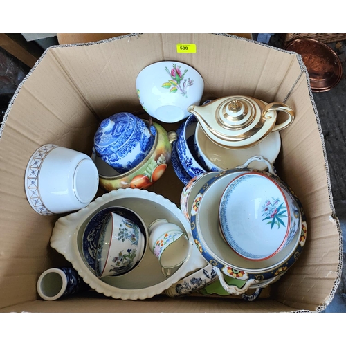 552 - A Copeland Spode biscuit barrel, similar blue and white, other lustre bowls etc