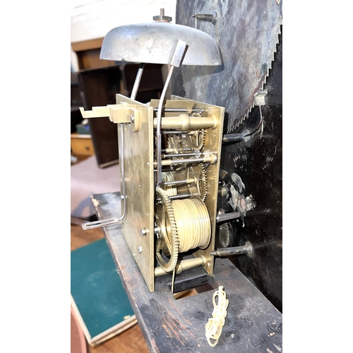 992 - An early 19th century oak longcase clock with swan neck pediment and reeded side columns to the hood... 