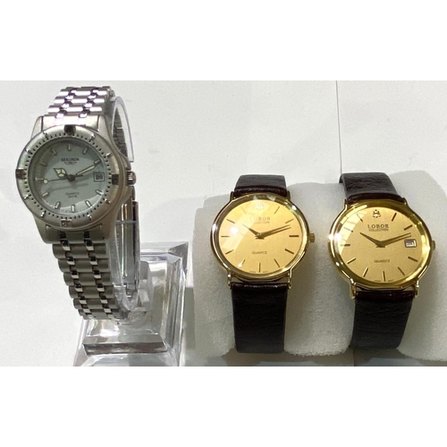 698 - A ladies Sekonda wristwatch with quartz movement, boxed; a pair of Lobor quartz dress watches, boxed