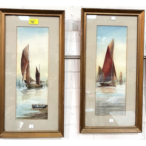 901A - Two gilt framed watercolours of boats and two other framed watercolours; After Julian Rix: etching o... 