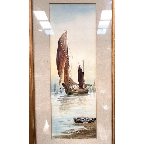 901A - Two gilt framed watercolours of boats and two other framed watercolours; After Julian Rix: etching o... 