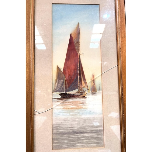 901A - Two gilt framed watercolours of boats and two other framed watercolours; After Julian Rix: etching o... 