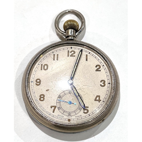 622A - An early/mid 20th century military keyless open faced pocket watch, stamped: 