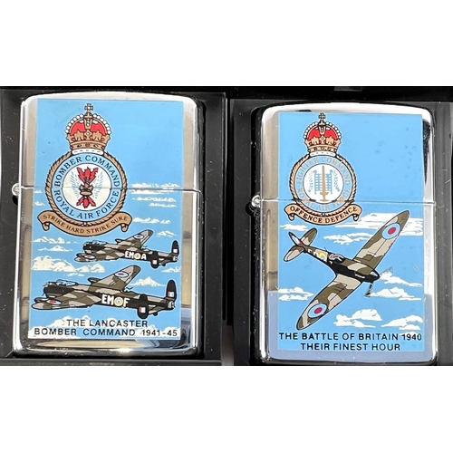 107 - Two Zippo lighters RAF Battle of Britain Spitfire, Lancaster Bomber and another Air Corps 91st Bomb ... 