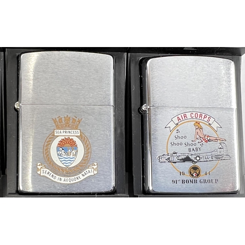 107 - Two Zippo lighters RAF Battle of Britain Spitfire, Lancaster Bomber and another Air Corps 91st Bomb ... 