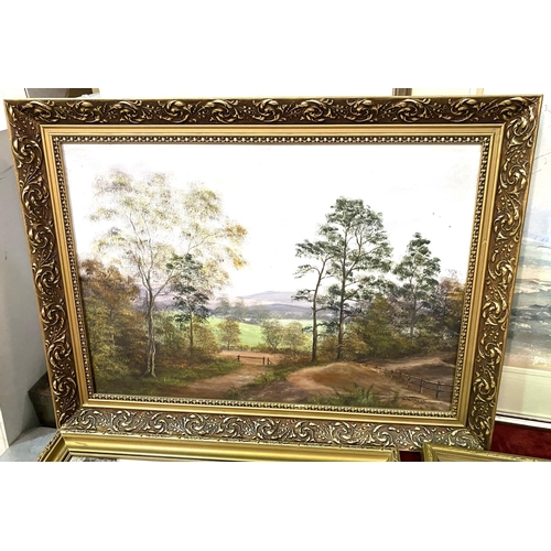 19 - A selection of gilt framed oil paintings and water colours