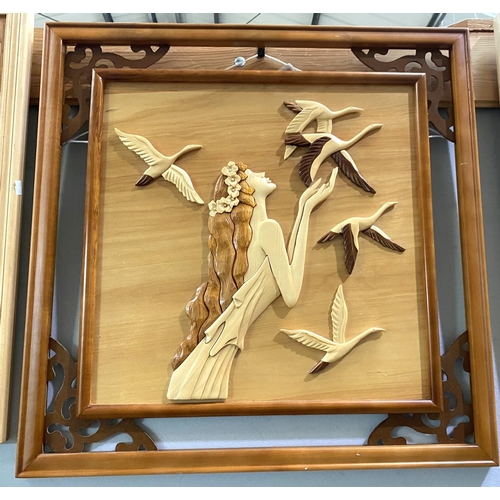 21 - Five carved wood/marquetry pictures