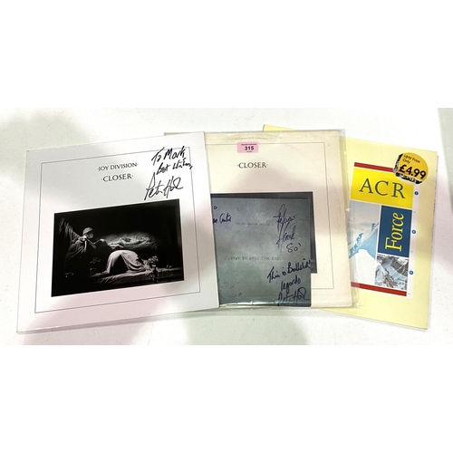 315 - Joy Division:  Closer, red vinyl, sleeve signed by Peter Hook; 2 other items; ACR - Force