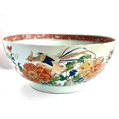 361 - A large and impressive 19th century Chinese Imari pattern punch bowl with birds and floral decoratio... 