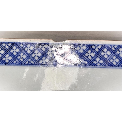 383 - A 19th century very large Chinese meat platter in blue and white with canted rectangular shaped with... 