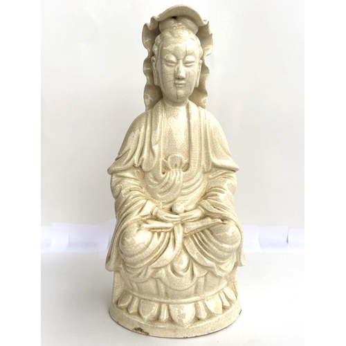 387 - A Republic period Chinese blanc de chine figure of Guan Yin, with crackle glaze, height 21.5cm