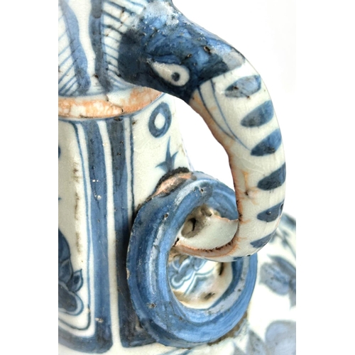 424 - A Chinese blue and white vase in the Yuan manner decorated with birds and double handle, ht. 34cm