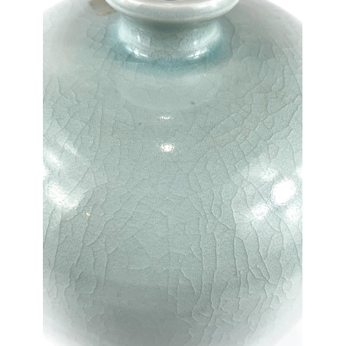 431 - A large Chinese Mai Ping shaped celadon crackle style vase with wide shoulder and thin neck, ht. 30c... 