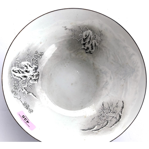 435 - A large Chinese Republic style detailed very fine porcelain hand decorated bowl with snowy mountain ... 