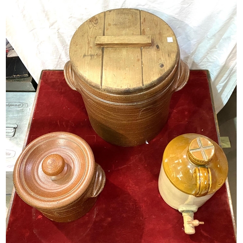 5 - A stoneware flagon and bread mug by Errington Reay & Co; a similar bread mug