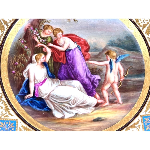 585 - A 19th century Vienna porcelain cabinet dish 'Aglaia bound by Cupid' hand painted with gilt decorati... 