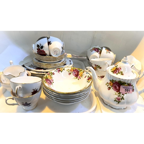 591 - A Colclough bone china part dinner/tea service, rose pattern, 25 pieces approx; a 