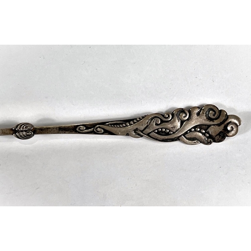 612 - A very large Danish white metal basting spoon, with naturalistic decoration to finial end, Copenhage... 