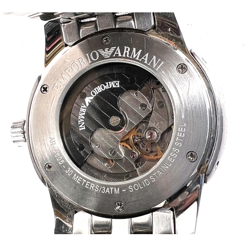 623 - A boxed Emporio Armani Meccanico automatic gent's wristwatch with stainless steel bracelet