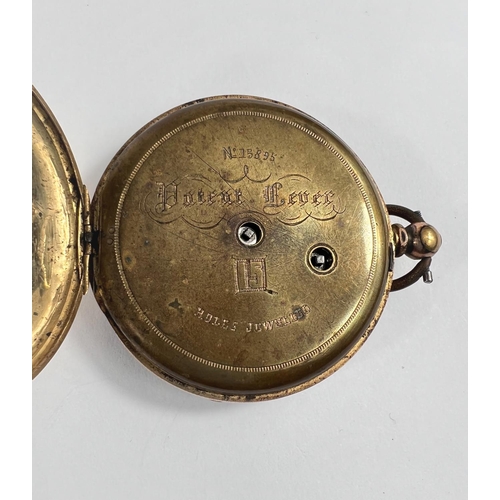 672 - An open faced key wound pocket watch, the backplate stamped '18K', with Swiss movement