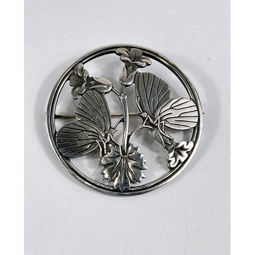 724 - Georg Jensen:  Moonlight Blossom brooch, 2 butterflies perched on flowering branch, numbered 28... 