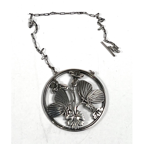 725 - Georg Jensen:  Moonlight Blossom pendant, 2 butterflies perched on flowering branch, numbered 1... 