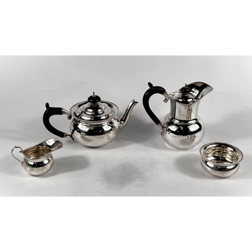 743 - A hallmarked silver bachelors four piece tea-set with circular forn with beaded borders, Birmingham ... 