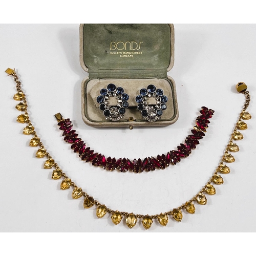 796 - A gilt metal bracelet set multi-lozenge shaped clear stones; a gilt metal necklace set graduating cl... 