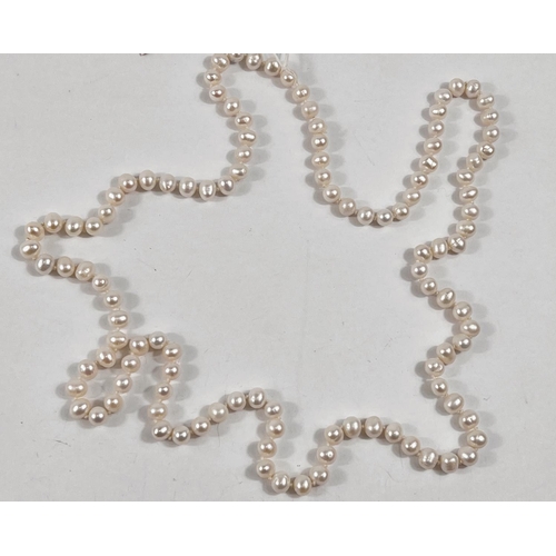 804 - A single strand necklace of 110 pearls, approx, average diameter 7mm, with natural blemishes, length... 