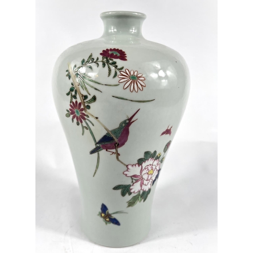 361A - A Chinese ceramic Meiping shaped vase with polychrome decoration of bird on branch butterfly and tex... 