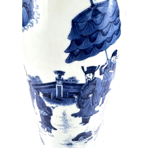 362A - A Tall Chinese blue and white vase of cylindrical form decorated with figures in the countryside, he... 