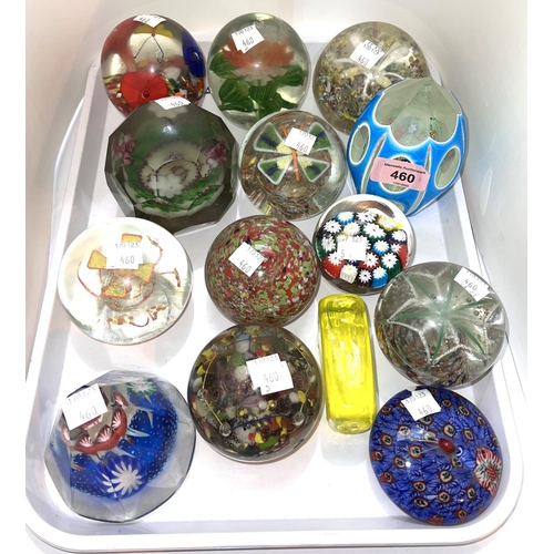 460 - An unusual collection of vintage glass paperweights, some sliced with shaped forms, all with various... 