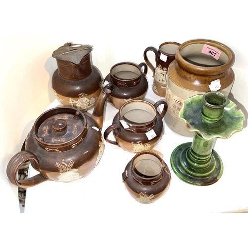 461 - A selection of Royal Doulton stoneware hunting scene teapot, water jug, other jugs and stoneware etc