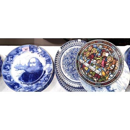 467 - A Royal Doulton flow blue Plate with Shakespeare, another with burns and a selection of similar blue... 