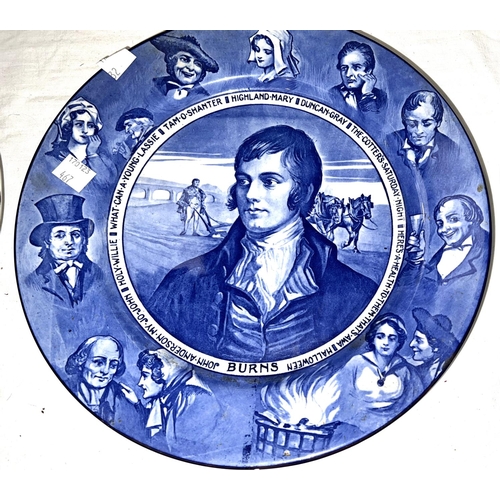 467 - A Royal Doulton flow blue Plate with Shakespeare, another with burns and a selection of similar blue... 