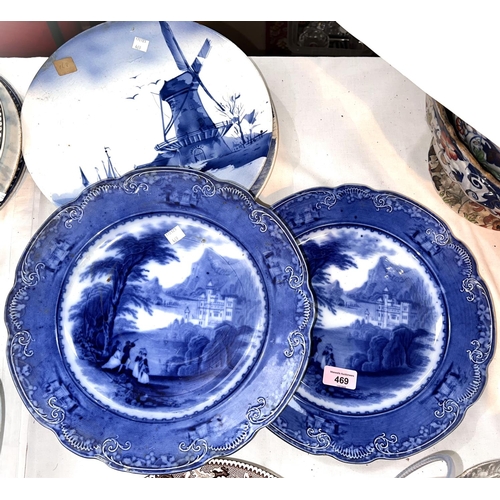 469 - A par of blue and white Jenny Lind blue and white wall plaques and two others one Vilroy and Bosch&n... 